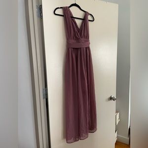 Mauve Purple Flowy Greek Twist Back Maxi Dress in size small Bridesmaid